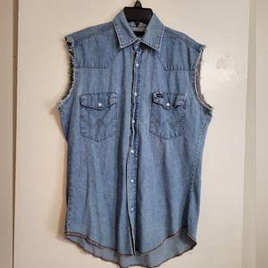 Mens Wrangler Denim Shirt Sleeveless Distressed